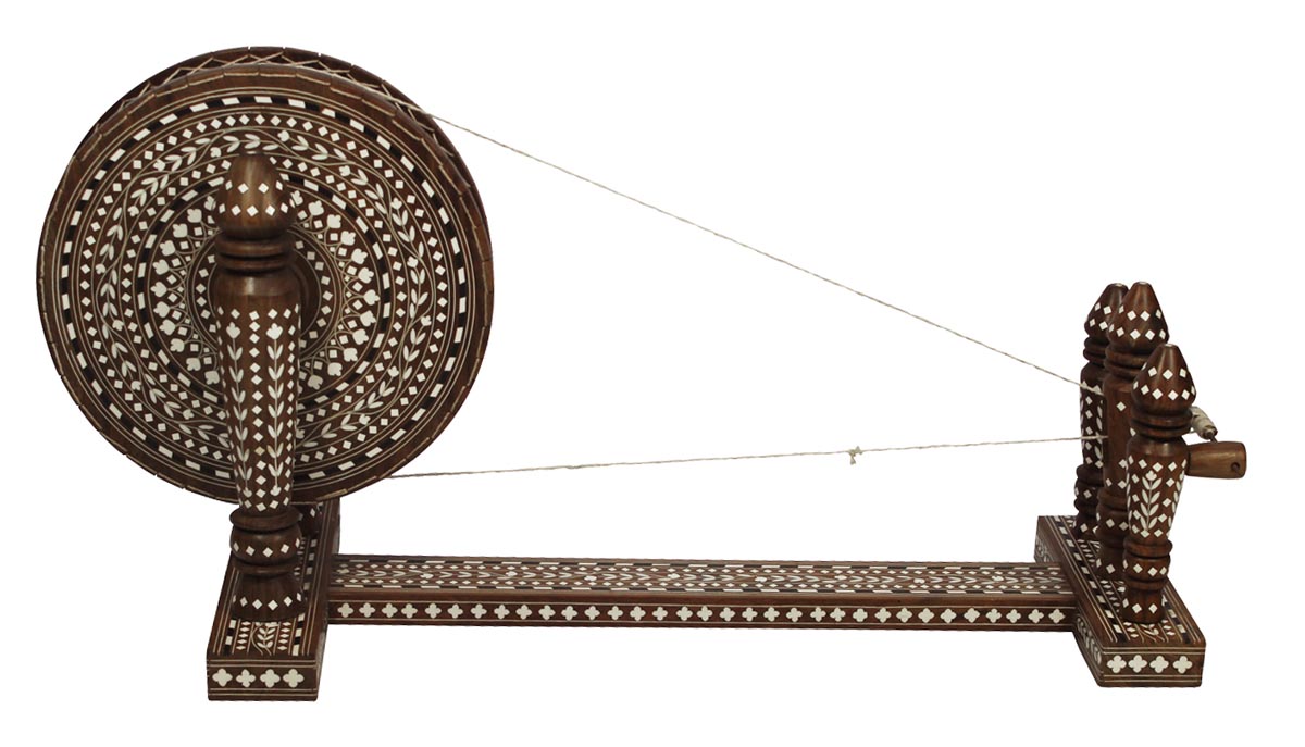 Bulk Wholesale 27” Handmade Wooden Model of Indian Spinning Wheel – The Charkha – Decorated with Inlay Art – Home Décor 