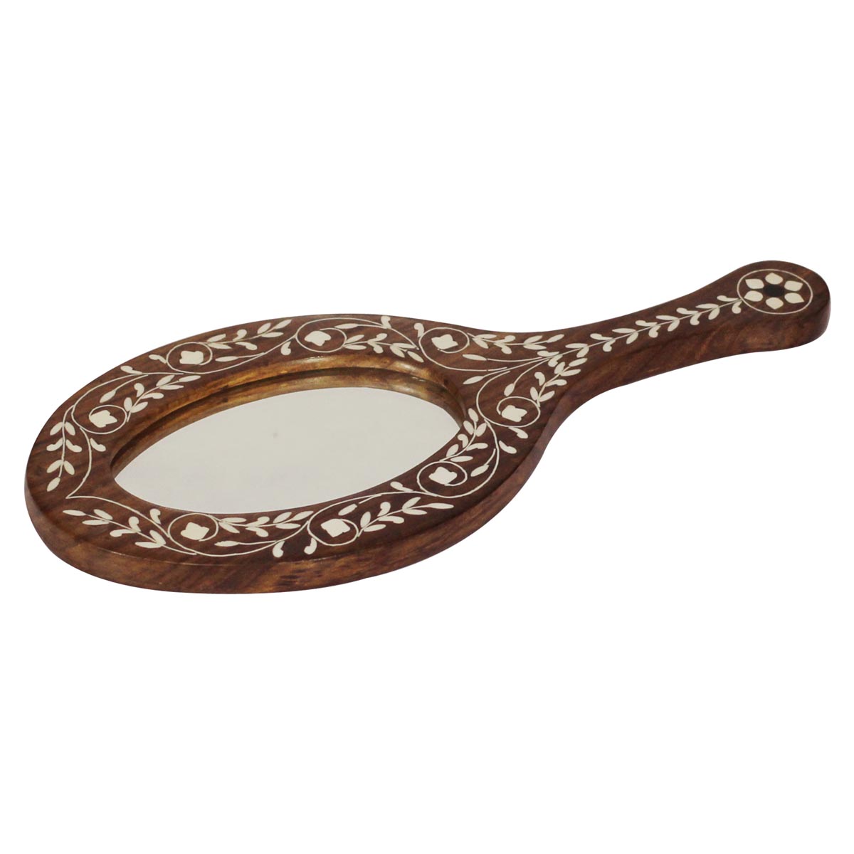 Bulk Wholesale Hand Held Mirror - 13.4” Handmade Decorative Wooden Mirror Decorated with Acrylic Inlay Art - Ethnic & Thoughtful Gifts for Women from India