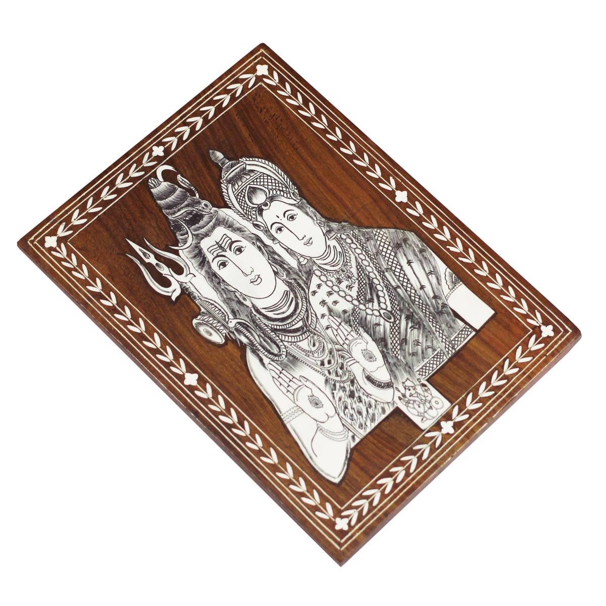 Bulk Wholesale Handmade Wall Hanging Portrait of Shiva & Parvati in Wood – Designed in Inlay Art – Religious Gifts from India