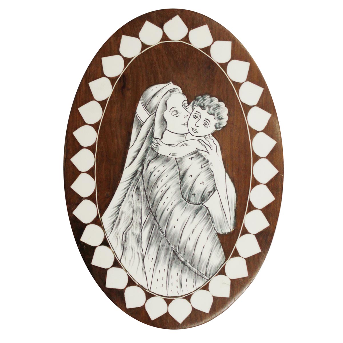 Bulk Wholesale Handmade Wall Hanging Portrait of Mother Mary with Jesus Christ in Wood – Designed in Inlay Art – Religious Gifts from India