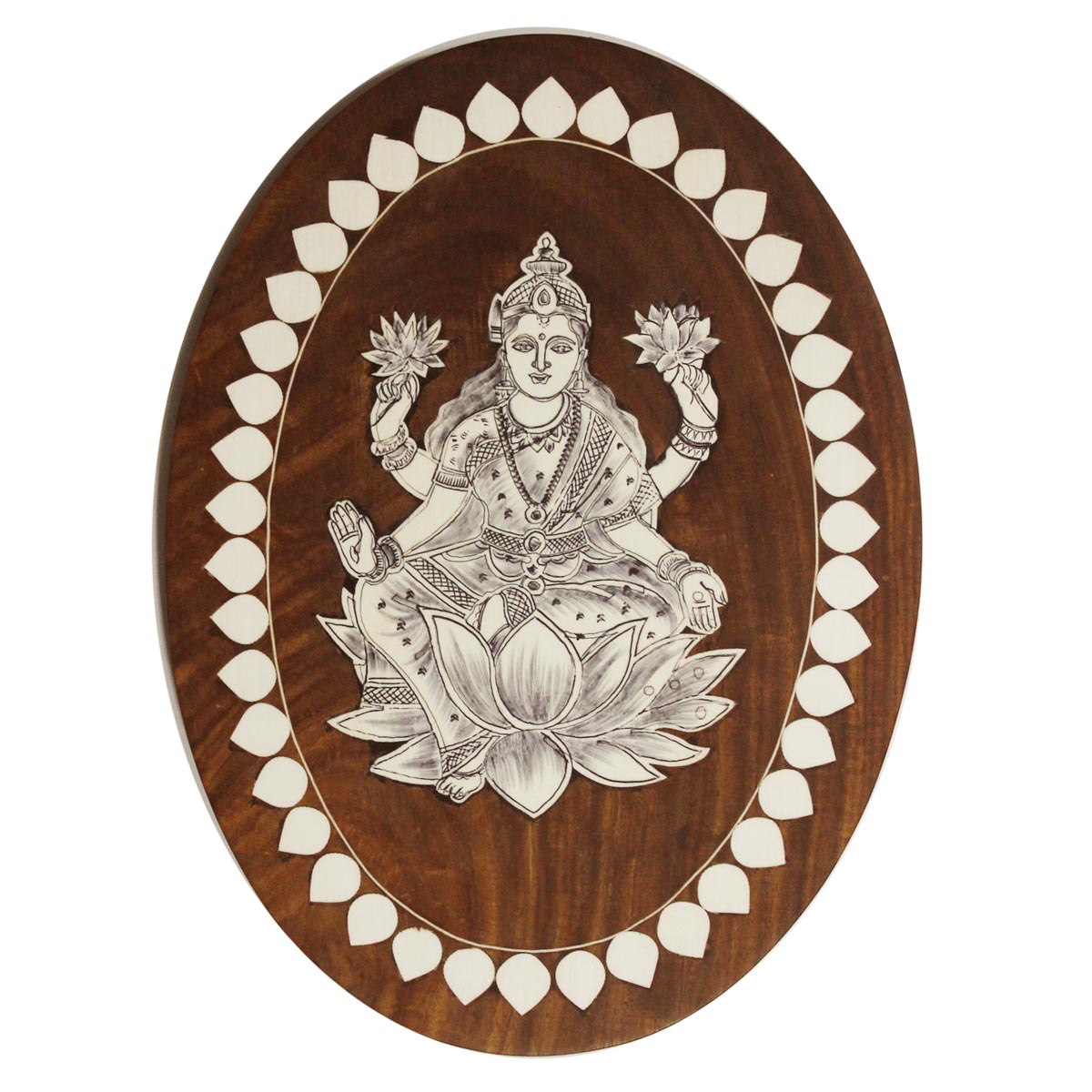 Bulk Wholesale Handmade Wall Hanging Portrait of Goddess Lakshmi in Wood – Designed in Inlay Art – Religious Gifts from India