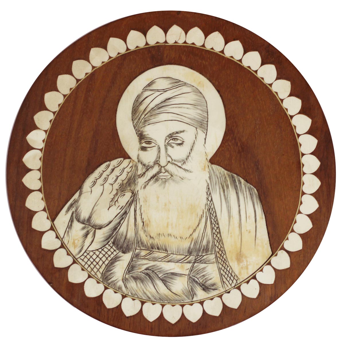 Bulk Wholesale Handmade Wall Hanging Portrait of Guru Nanak Dev Ji in Wood – Designed in Inlay Art – Religious Gifts from India