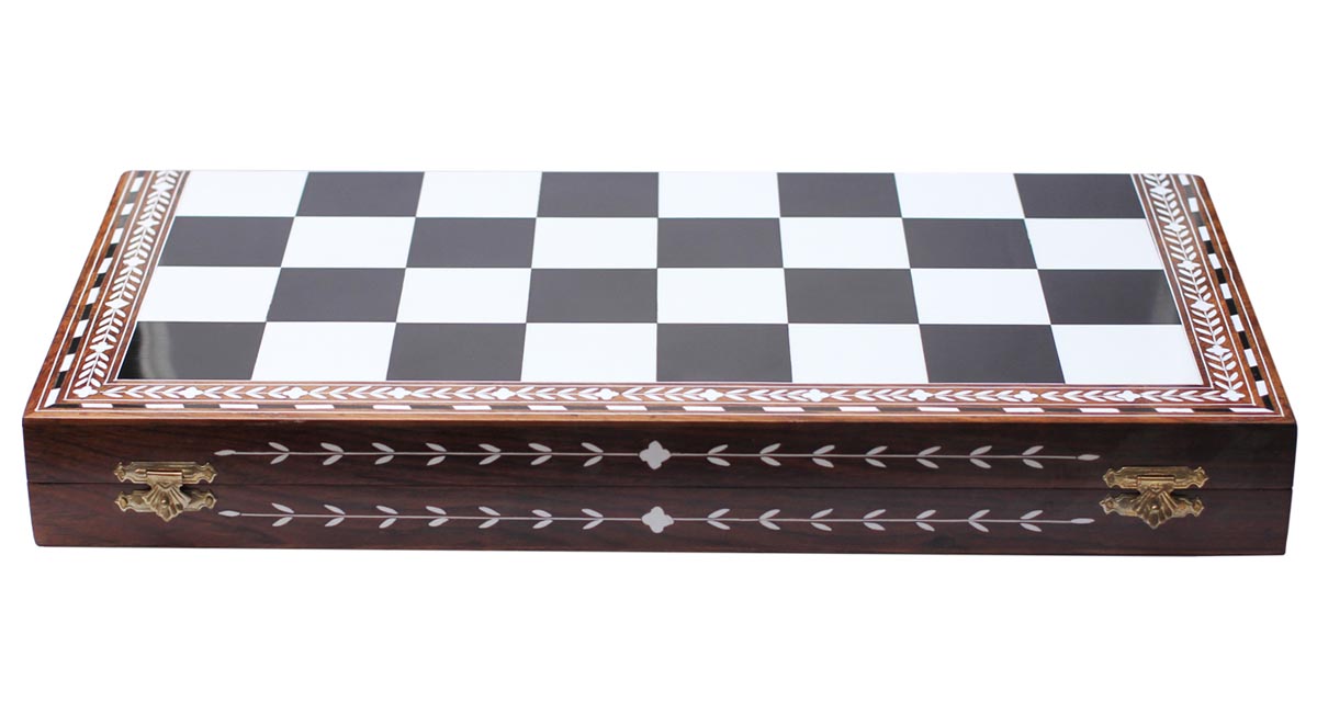 Bulk Wholesale 20” Handmade Wooden Folding Chess Board in Inlay Art with Brass Closures – Natural Wood 