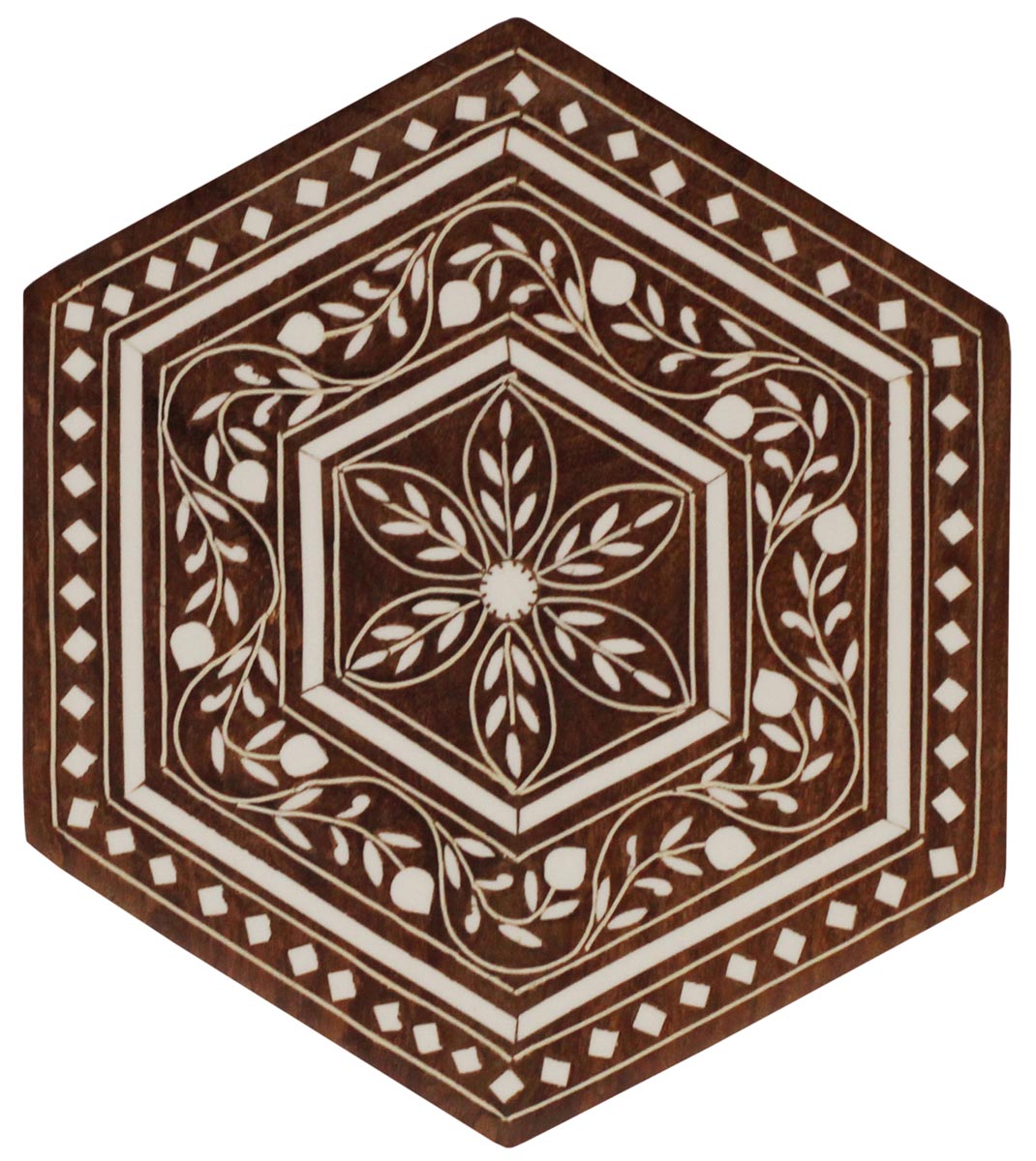 Wholesale 6" Wooden Jewelry Box - Bulk Buy Hexagon Shaped Jewelry Box/Trinket Box with Intricate Floral Patterns in Acrylic Inlay Art - Jewelry Accessories from India