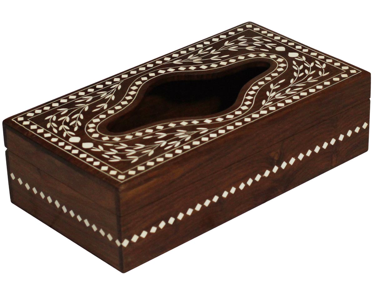 Bulk Wholesale Wooden Tissue Box Cover 10.6" Handmade Rectangular Shaped Napkin Dispenser Designed with Floral Patterns in Acrylic Inlay Art - Dining/Kitchen Accessories - Home Decor
