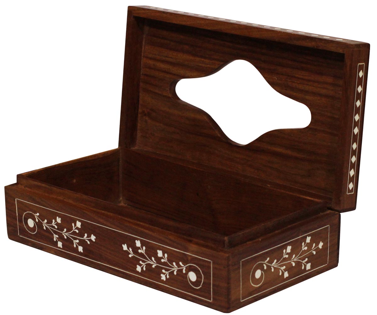 Bulk Wholesale Wooden Tissue Box Cover 10.6” Handmade Rectangular Shaped Napkin Dispenser Designed with Floral Patterns in Acrylic Inlay Art - Dining/Kitchen Accessories - Home Decor