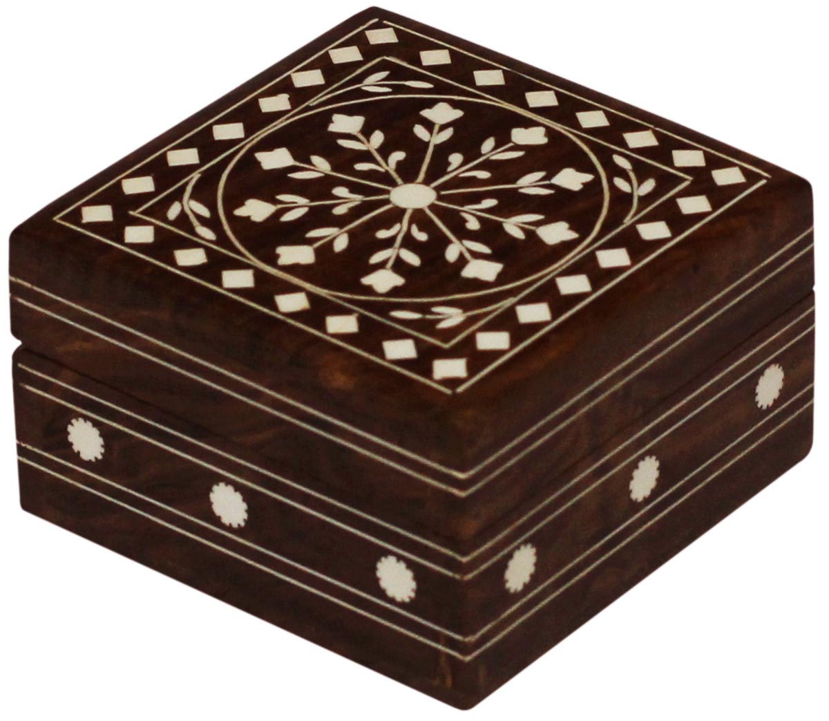 Wholesale 4x4” Square Shaped Wooden Jewelry Box - Bulk Buy Jewelry Box/Trinket Box with Intricate Floral Patterns in Acrylic Inlay Art - Jewelry Accessories from India