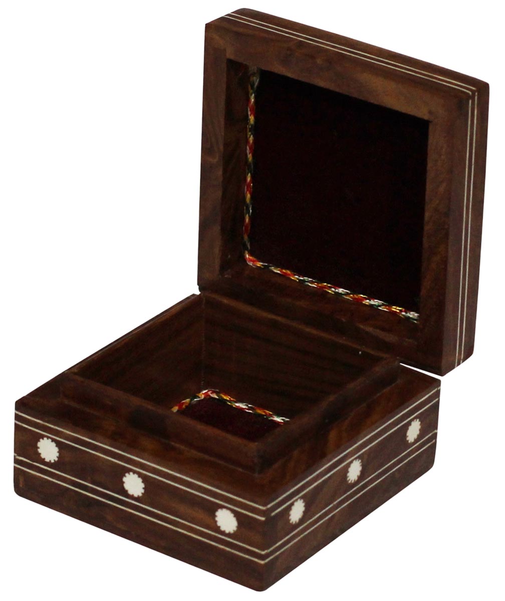 Wholesale 4x4” Square Shaped Wooden Jewelry Box - Bulk Buy Jewelry Box/Trinket Box with Intricate Floral Patterns in Acrylic Inlay Art - Jewelry Accessories from India