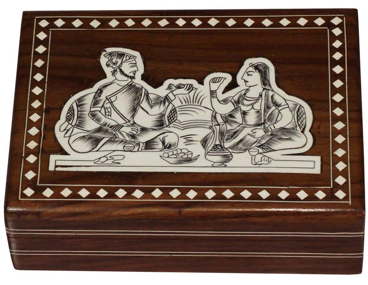 Wholesale 8x6” Rectangular Shaped Wooden Jewelry Box - Bulk Buy Jewelry Box/Trinket Box with King & Queen Motif in Acrylic Inlay Art - Jewelry Accessories from India