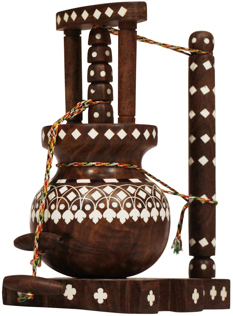 Bulk Wholesale 8” Handmade Miniature Model of an Indian Butter Churn in Wood Decorated with Traditional Motifs in Inlay Art – Decorative Items for Living / Lounge / Kitchen – Ethnic-Look Home Décor 