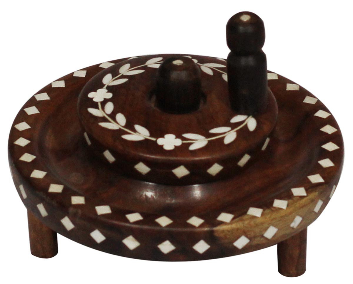 Bulk Wholesale 5” Handmade Miniature Model of a Wheat Grinder in Wood Decorated with Traditional Motifs in Inlay Art – Decorative Items for Living / Lounge / Kitchen – Ethnic-Look Home Décor