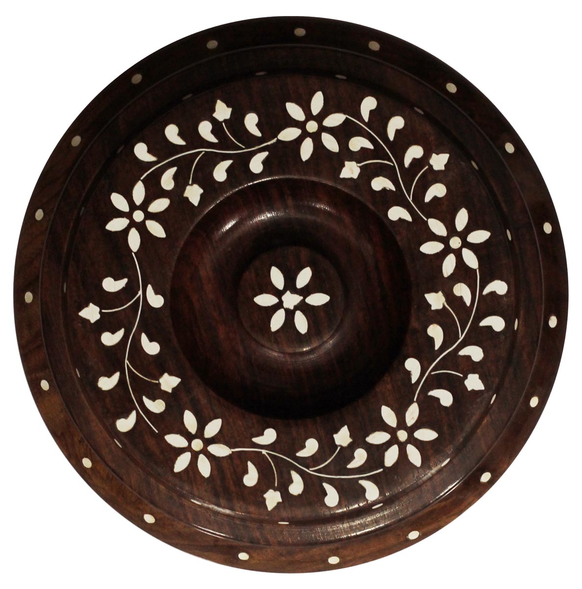 Bulk Wholesale 7.3” Handmade Round-Shaped Wooden Spice Box / Container with a Lid – Decorated with Floral Motifs in Inlay Art – Kitchen Accessories – Ethnic-Look Home Décor 
