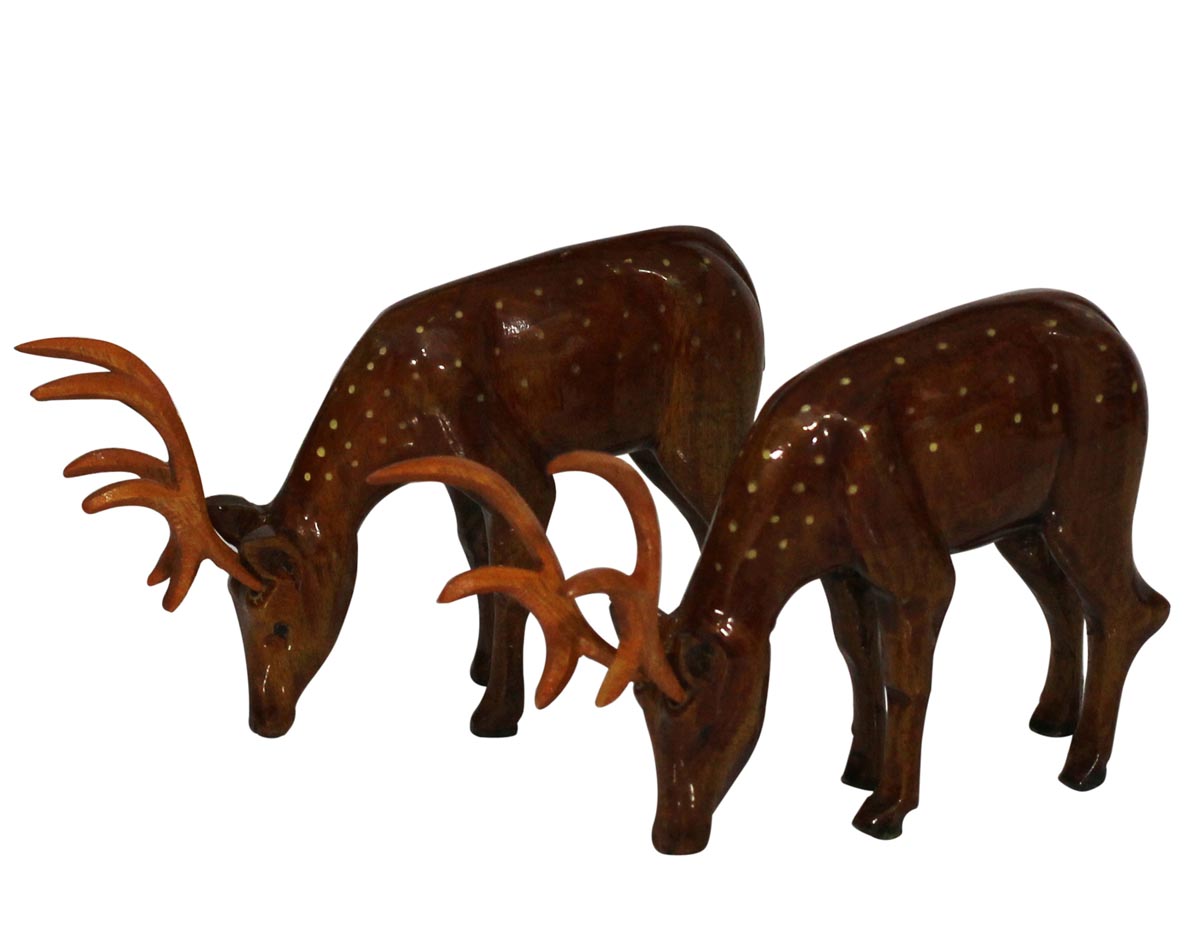 Wholesale 4” Set of 2 Wooden Reindeer Figurine/Sculpture with Detachable Antlers - Bulk Buy Handmade Animal Statue & Sculptures from India - Home & Office Decor Sculptures/Figurines/Gifts