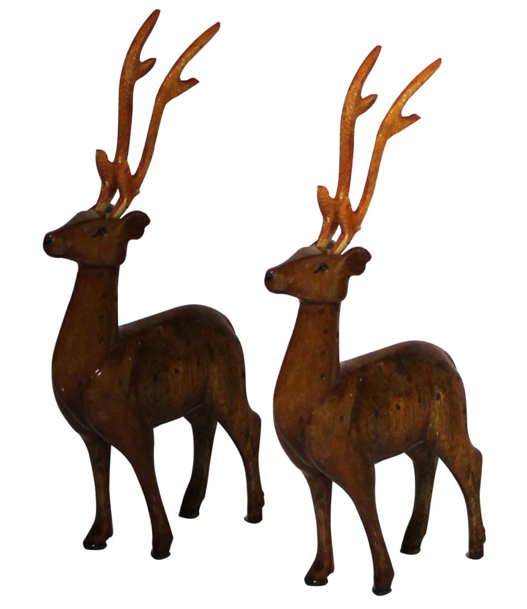 Bulk Source 6.6” Set of 2 Wooden Reindeer Figurine/Sculpture with Detachable Antlers - Wholesale Handmade Animal Statue & Sculptures from India - Home & Office Decor Sculptures/Figurines/Gifts