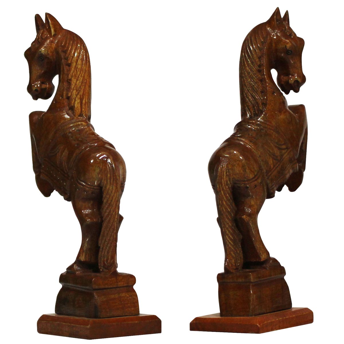 Wholesale 9” Set of 2 Wooden Galloping Horses Statues/Figurines/Sculptures - Bulk Buy Handmade Animal Statues & Sculptures from India - Interior Decorating Items/Mantel Decorations - Home & Office Decor Gifts