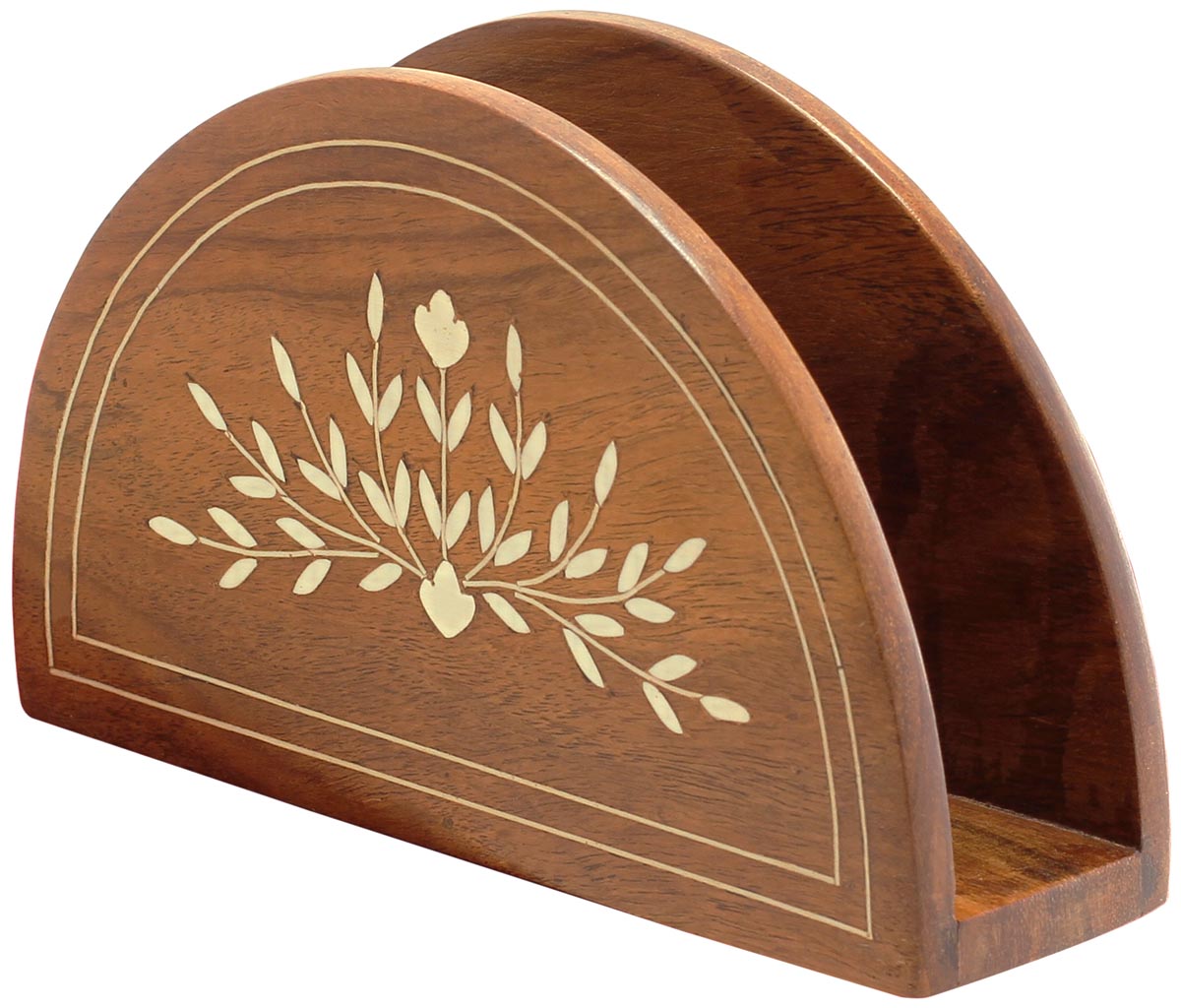 Floral Promise - 6.5” Handmade Wooden Napkin Holder - Decorative Floral Inlay Art - Table top/Kitchen Accessories - Buy in Bulk Wholesale