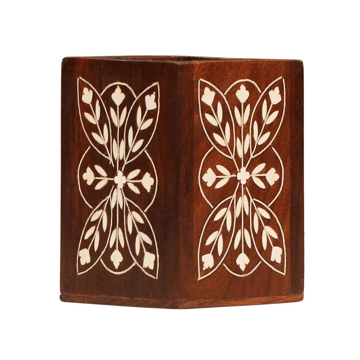 Buy in Bulk Wholesale Wooden Pen Stand/Holder Handmade In Rich Brown Color & Decorated With Inlay Art