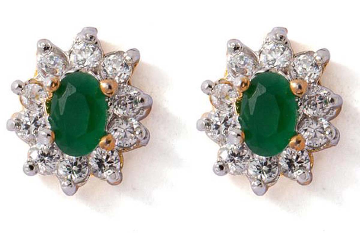 American Diamond Studded Earring Set – Faux Emerald Stone – Floral Motif – Fashion Accessories – Ethnic Jewelry – Gifts from India