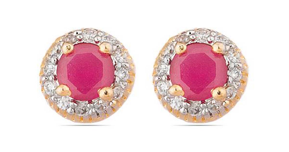 Round Shaped American Diamond Stud Earrings – Faux Ruby Stone – Fashion Accessories – Ethnic Jewelry – Gifts from India