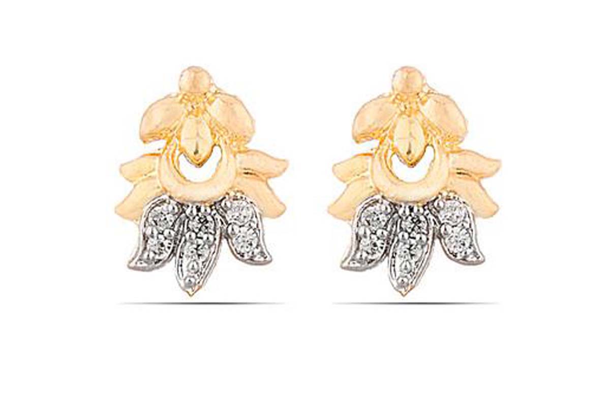American Diamond Stud Earring Set – Intricate Leafy Pattern – Fashion Accessories – Stylish / Ethnic Jewelry – Gifts from India