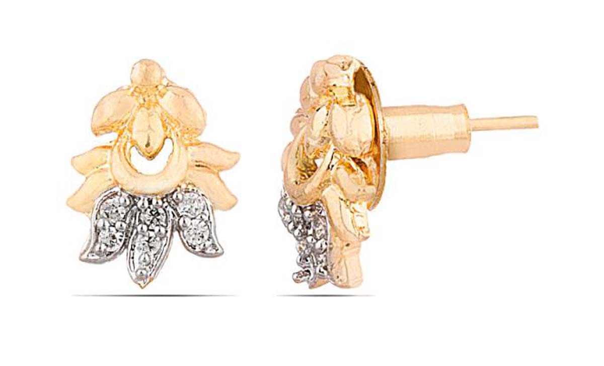 American Diamond Stud Earring Set – Intricate Leafy Pattern – Fashion Accessories – Stylish / Ethnic Jewelry – Gifts from India