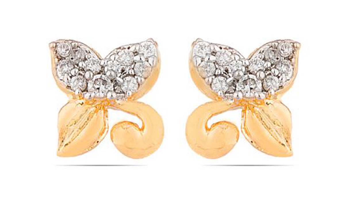 Pair of Stud Earrings – Leafy Motifs – American Diamonds – Fashion Accessories – Stylish / Ethnic Jewelry – Gifts from India
