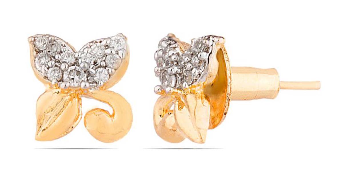Pair of Stud Earrings – Leafy Motifs – American Diamonds – Fashion Accessories – Stylish / Ethnic Jewelry – Gifts from India
