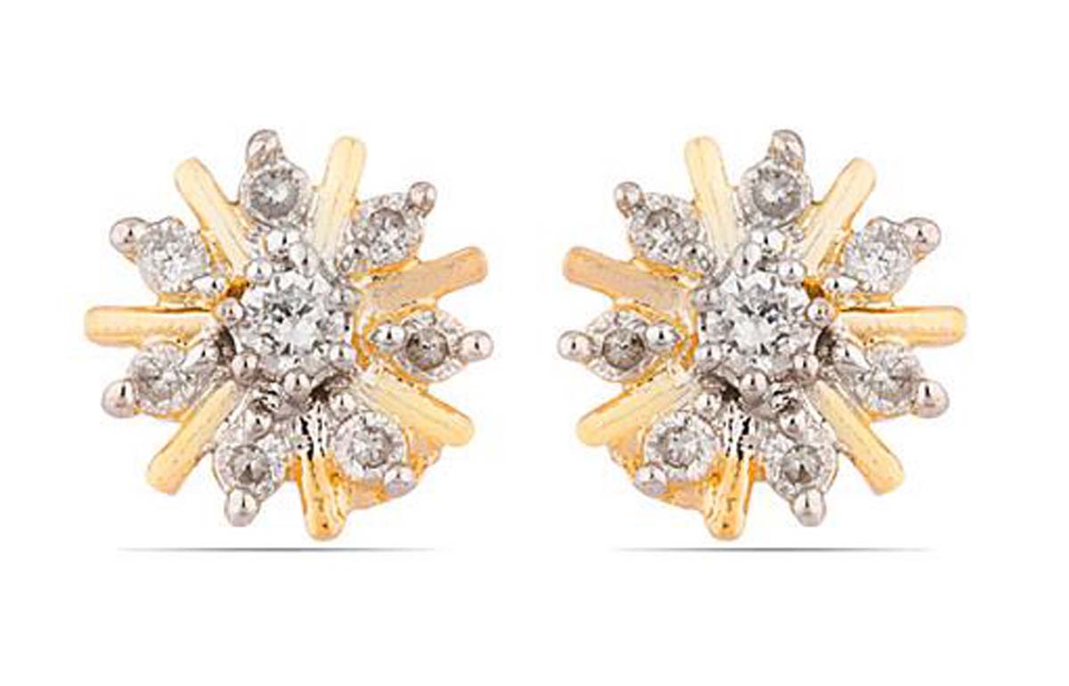 Pair of Stud Earrings – Sun Motif – American Diamonds – Fashion Accessories – Stylish / Ethnic Jewelry – Gifts from India