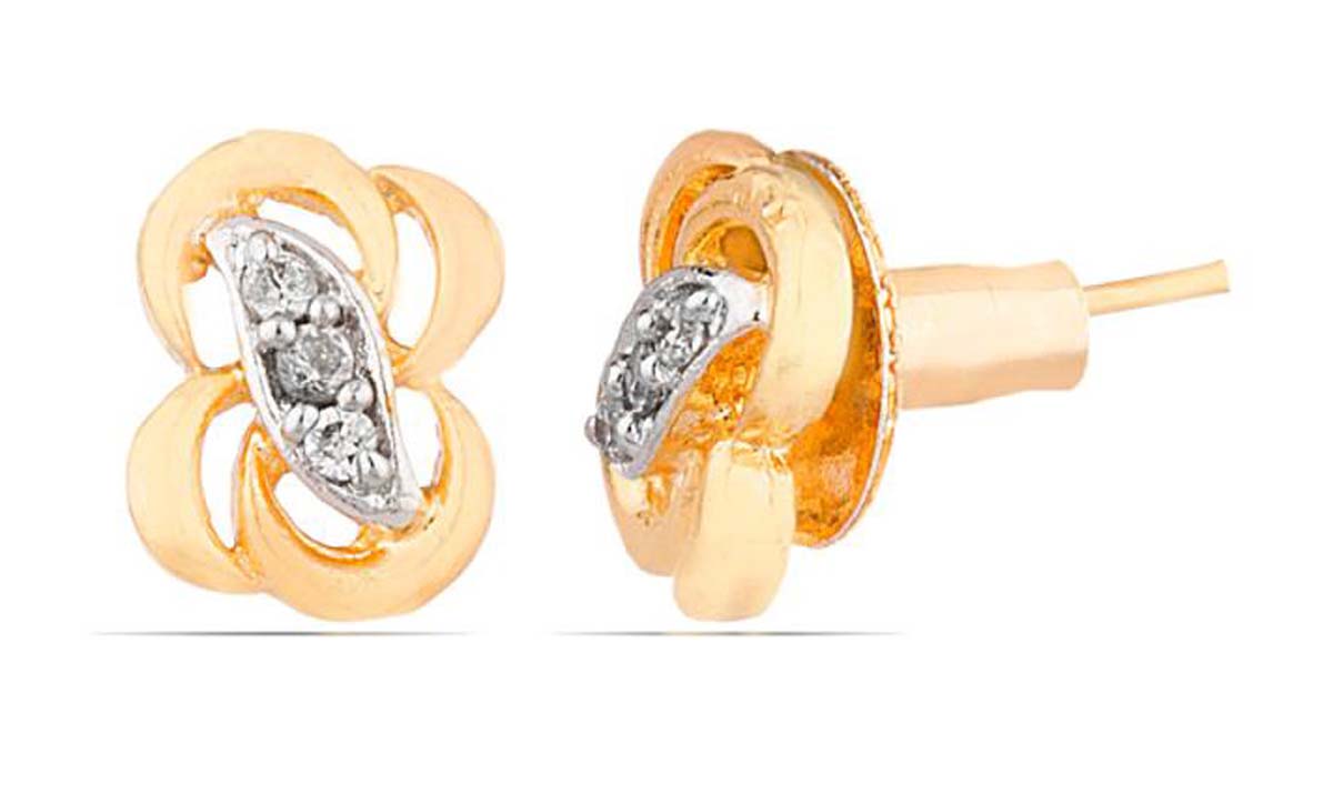 Pair of Stud Earrings – American Diamonds – Abstract Patterning – Fashion Accessories – Stylish / Ethnic Jewelry – Gifts from India