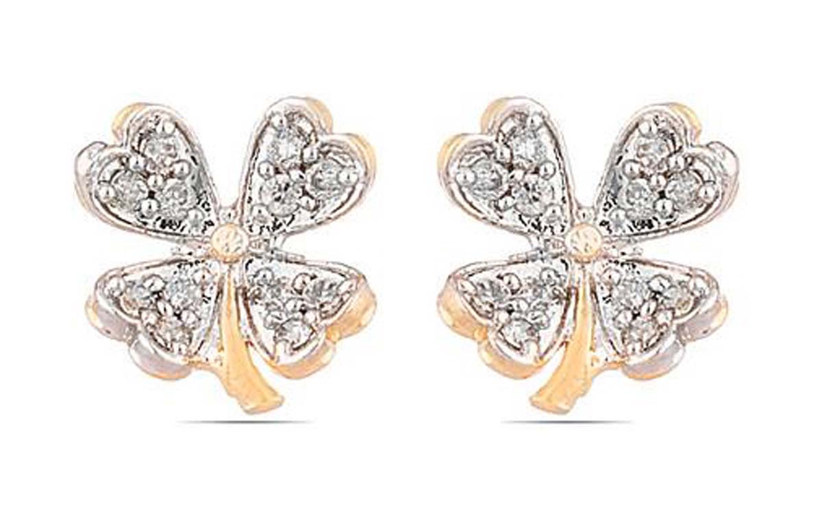 American Diamond Stud Earrings – Flower Motif with Stem – Unique Tops Earrings – Fashion Accessories – Stylish / Ethnic Jewelry – Gifts from India