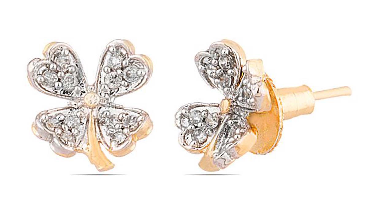 American Diamond Stud Earrings – Flower Motif with Stem – Unique Tops Earrings – Fashion Accessories – Stylish / Ethnic Jewelry – Gifts from India