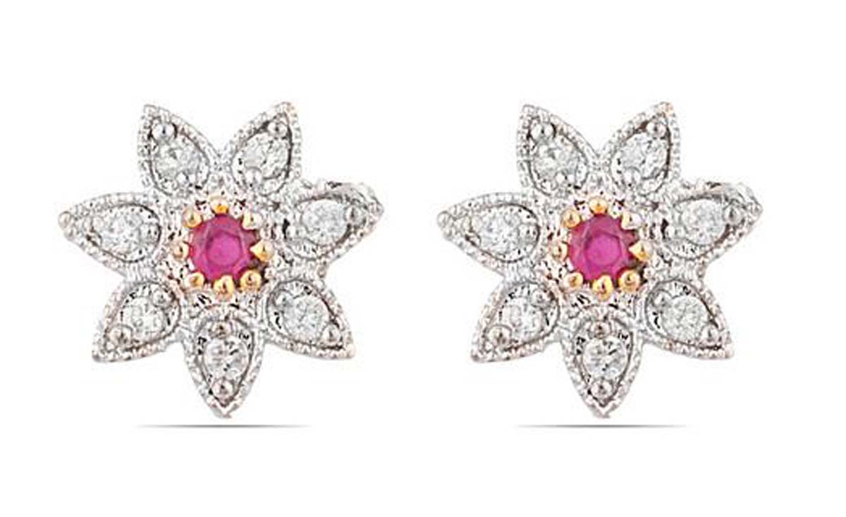 Pair of Tops Earrings – American Diamonds & Faux Ruby Stone – Stud Earrings – Fashion Accessories / Ear Jewelry – Exclusive Jewelry Collection