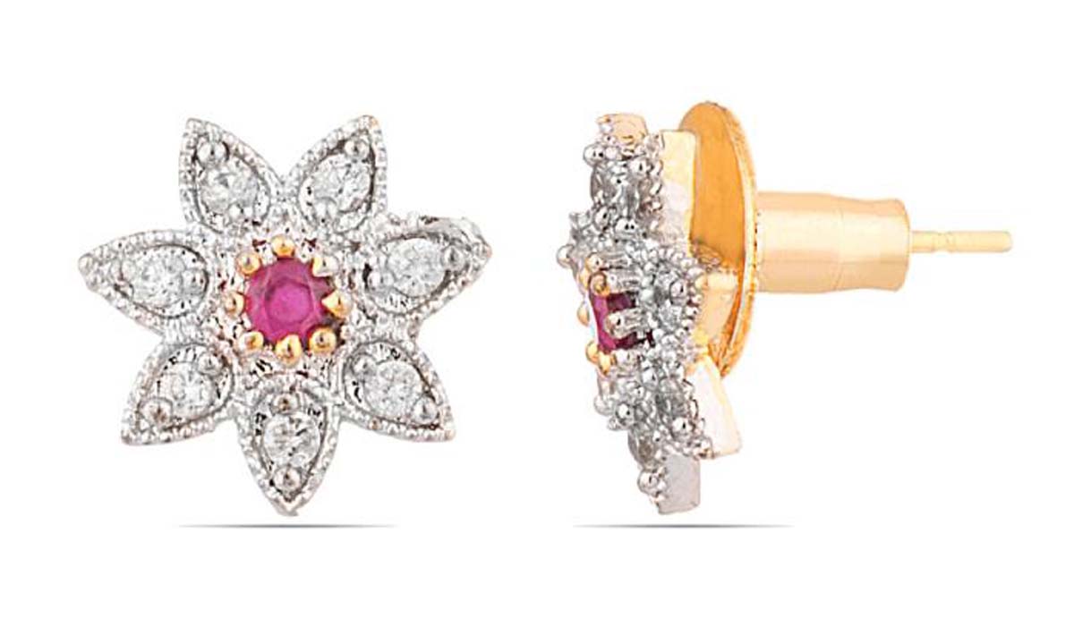 Pair of Tops Earrings – American Diamonds & Faux Ruby Stone – Stud Earrings – Fashion Accessories / Ear Jewelry – Exclusive Jewelry Collection