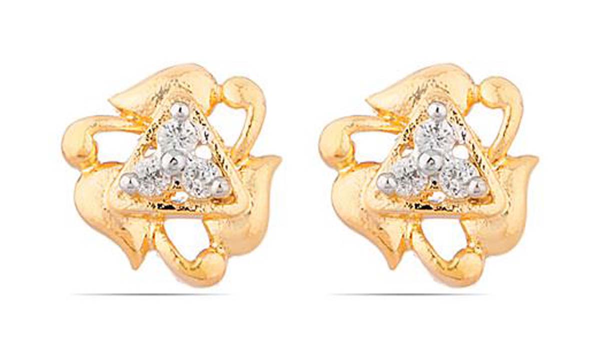 Pair of Tops Earrings – American Diamonds – Triangle Motif at the Center – Stud Earrings – Fashion Accessories / Ear Jewelry – Exclusive Jewelry Collection