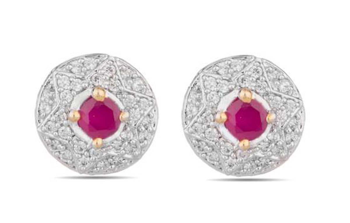 Round-Shaped Stud Earrings Set – American Diamonds & Faux Ruby Stone – Unique Tops Earrings – Fashion Accessories – Jewelry Collection
