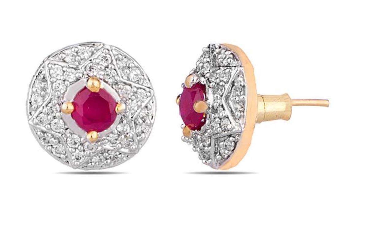 Round-Shaped Stud Earrings Set – American Diamonds & Faux Ruby Stone – Unique Tops Earrings – Fashion Accessories – Jewelry Collection