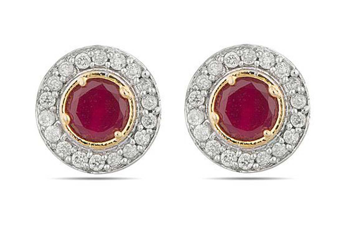 Round-Shaped Stud Earrings Set – American Diamonds & Faux Ruby Stone – Unique Tops Earrings – Fashion Accessories – Jewelry Collection
