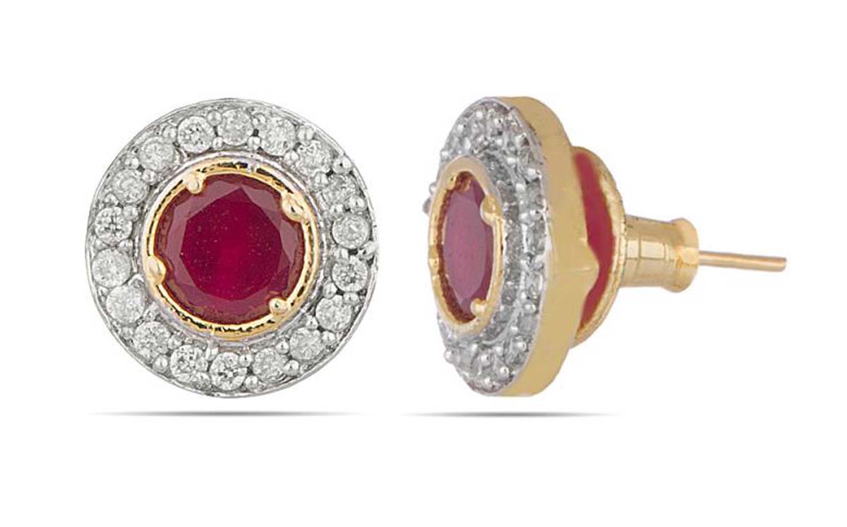 Round-Shaped Stud Earrings Set – American Diamonds & Faux Ruby Stone – Unique Tops Earrings – Fashion Accessories – Jewelry Collection