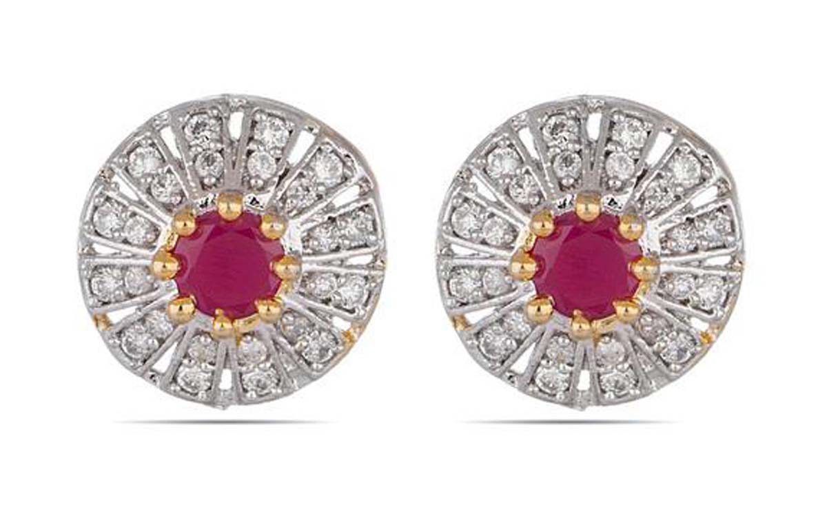 Stud Earrings Set – American Diamonds & Faux Ruby Stone – Exclusive Ear Jewelry Collection – Fashion Accessories