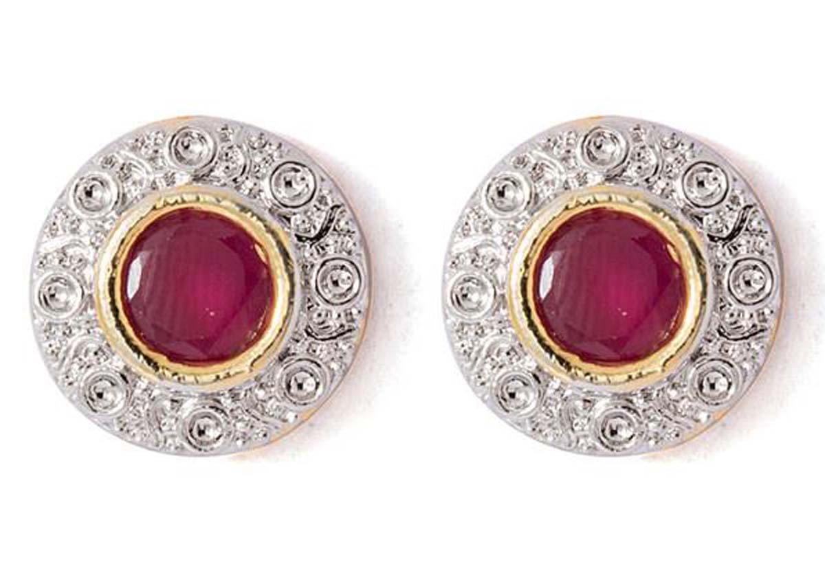 Stud Earrings Set – Round Shaped – American Diamonds & Faux Ruby Stone – Exclusive Ear Jewelry Collection – Fashion Accessories