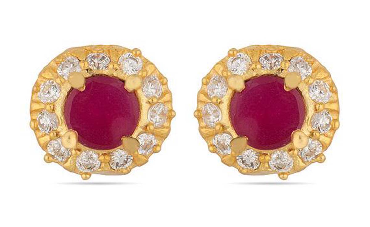 Stud Earrings Set – Round Shaped – American Diamonds & Faux Ruby Stone – Exclusive Ear Jewelry Collection – Fashion Accessories