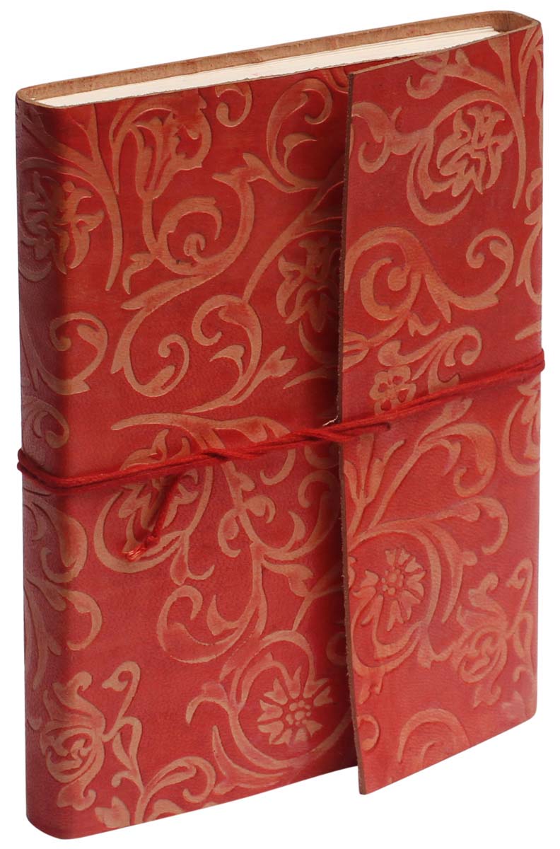 Buy in Bulk Wholesale Recycled Leather Journal with Handmade Paper - 7” Maroon Diary with Floral Motifs - Ethnic-Look Notebooks/Sketchbooks/Gifts from India