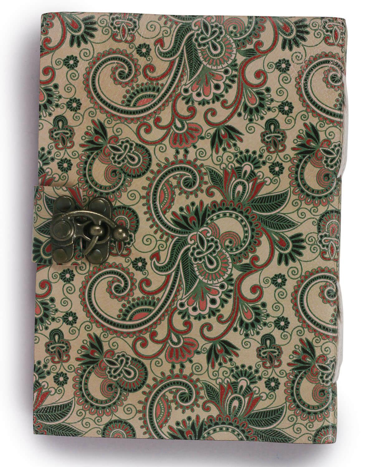 ArtistryBazaar Handmade 5" W X 1" H Creative and Unique handstitched green print cover notebook with white unlined pages and lock for school ,college ,work, journal writing with 180 pages