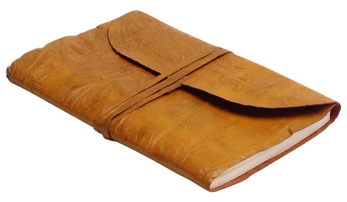 Buy in Bulk Wholesale Recycled Leather Journal with Handmade Paper - 7” Camel Color Diary with Distressed-Texture - Rustic-Look Notebooks/Sketchbooks/Gifts from India