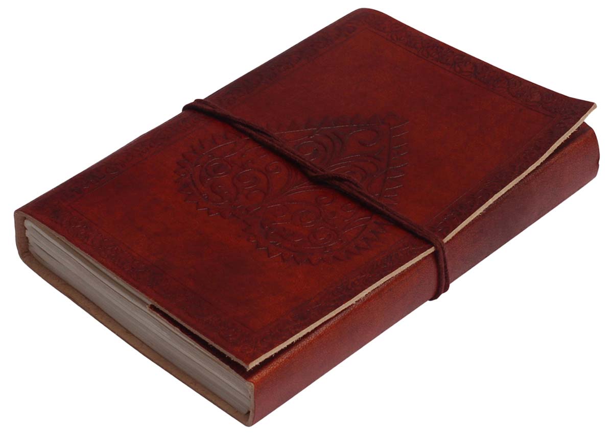Buy in Bulk Wholesale Leather Journal with Handmade Paper - 6” Handcrafted Maroon Diary with Embossing - Rustic-Look Notebooks/Sketchbooks/Gifts from India