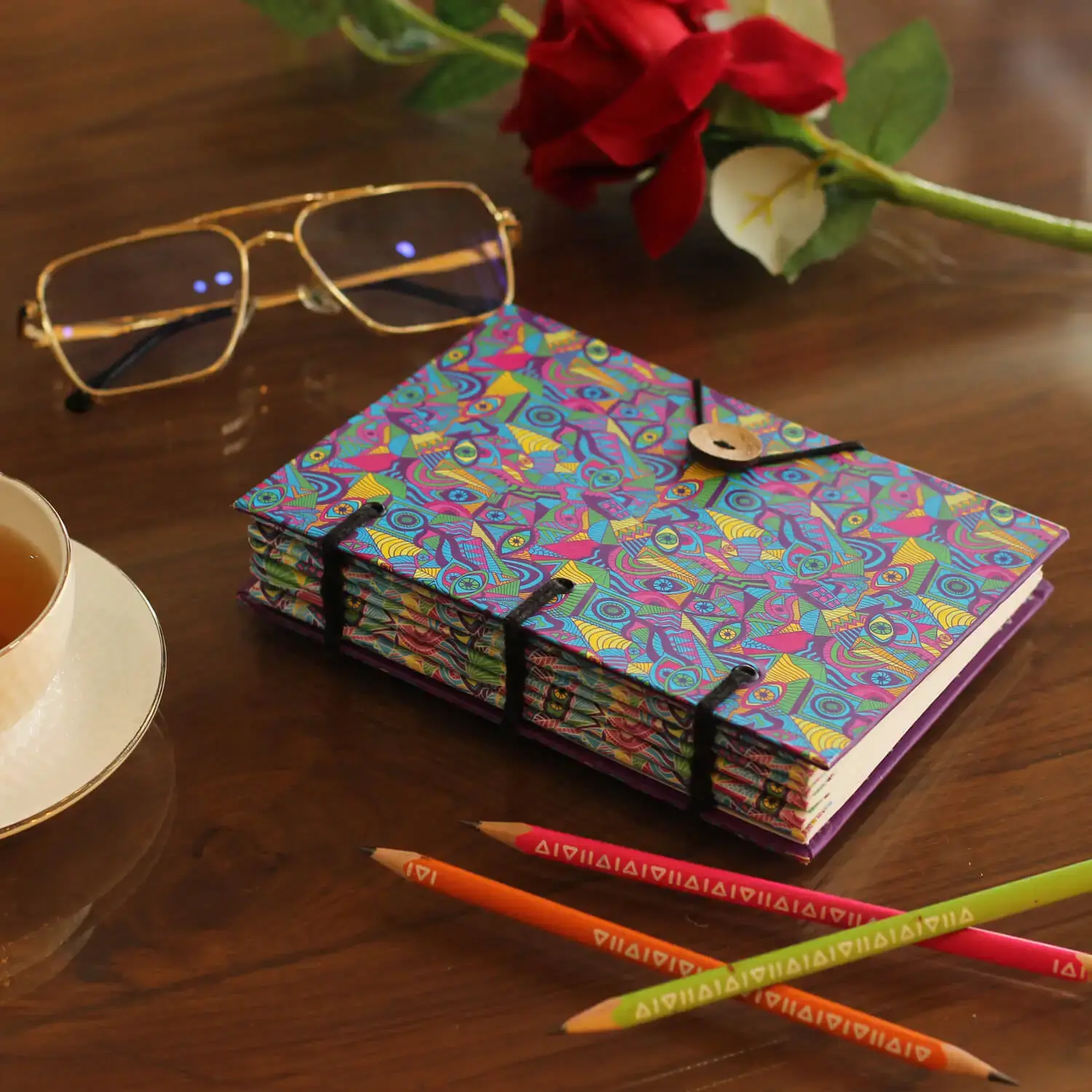 Psychedelic Abstract Art Journal Writing Notebook Modern Handmade Refillable Blank Soft Unlined Paper Travel Unique Diary Hardcover Daily Planner Sketchbook Gifts for Women Men (7” x 5”)