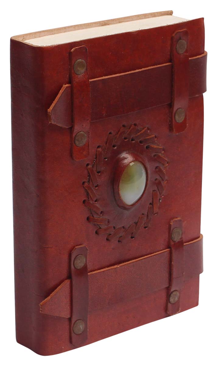 Buy in Bulk Wholesale Handcrafted Leather Journal with Handmade Paper - 7” Maroon Diary with Stone - Rustic-Look Notebooks/Sketchbooks/Gifts from India