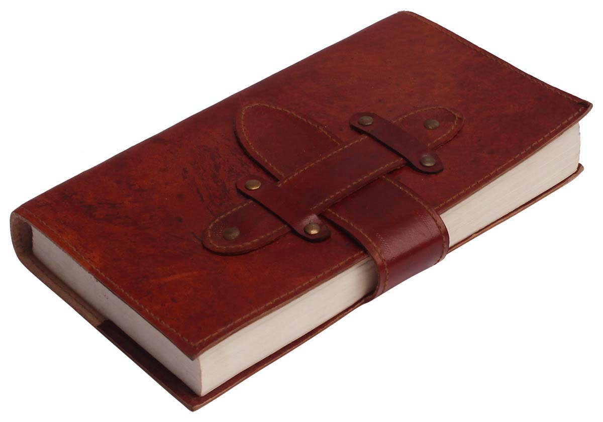 Buy in Bulk Wholesale Recycled Leather Journal with Handmade Paper - 7” Brown Diary with Flap - Rustic-Look Notebooks/Sketchbooks/Gifts from India