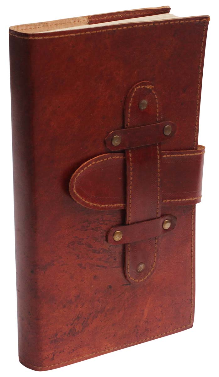 Buy in Bulk Wholesale Recycled Leather Journal with Handmade Paper - 7” Brown Diary with Flap - Rustic-Look Notebooks/Sketchbooks/Gifts from India