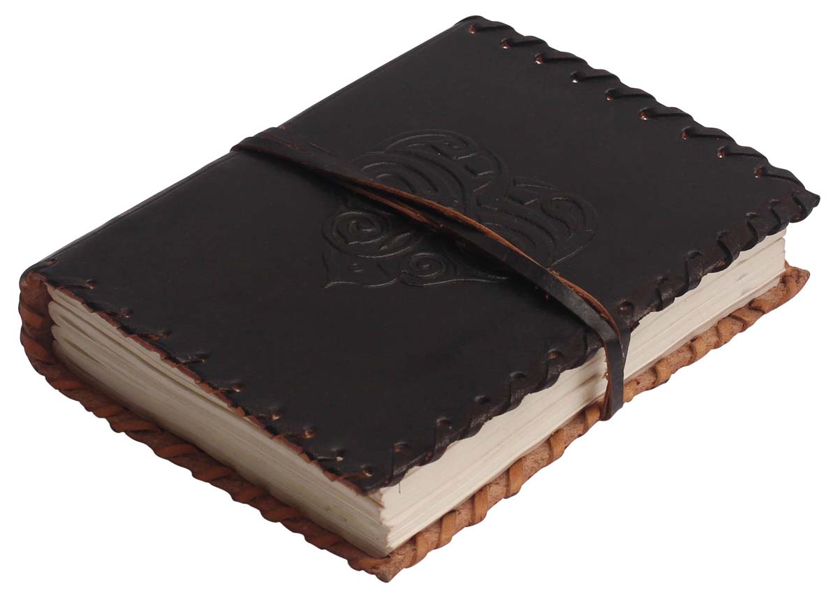 Buy in Bulk Wholesale Handcrafted Leather Journal with Handmade Paper - 7” Black Diary with Embossing - Rustic-Look Notebooks/Sketchbooks/Gifts from India